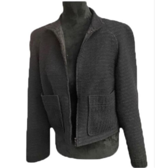 CHANEL Uniform Black Ribbed Crop Zip up Jacket - Picture 3 of 7